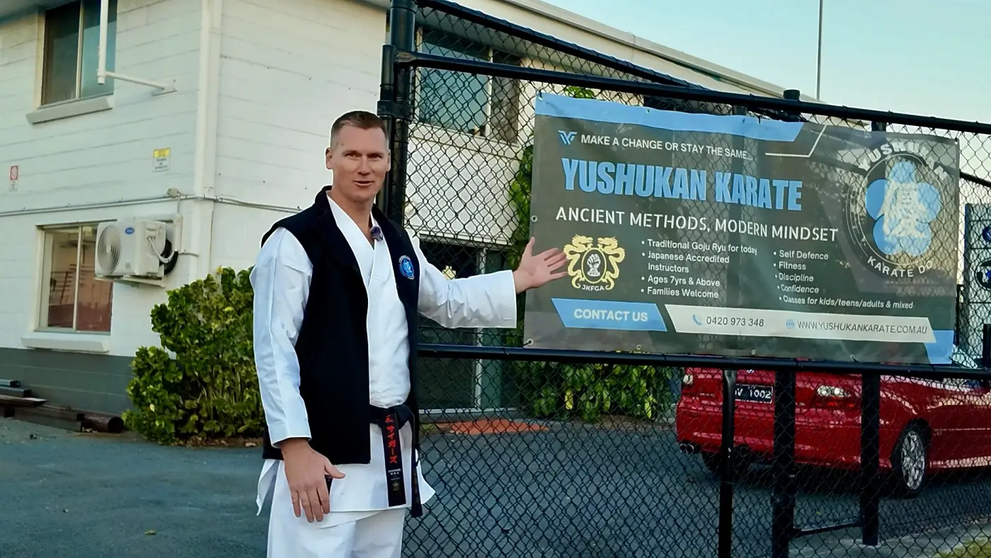 Street front of the Yushukan Karate Honbu Dojo at 3/58 Machinery Drive, Tweed Heads South